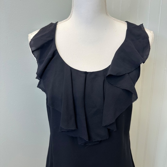 Tory Burch Navy Blue 100% Silk Ruffled blouse size 2 - Picture 2 of 9